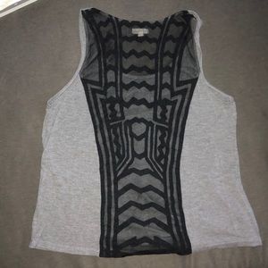 silence + noise gray scoop neck tank w sheer back